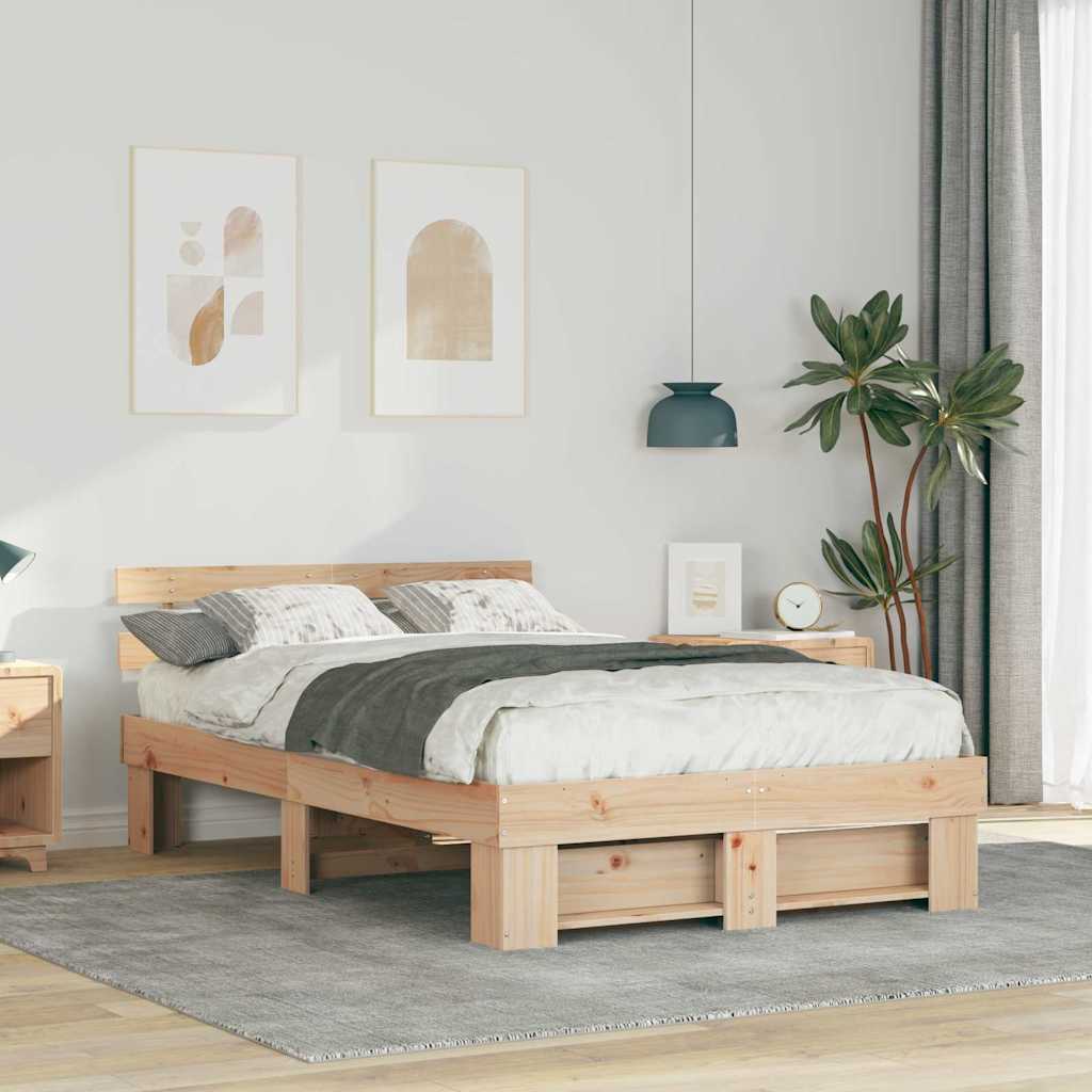 Bed Frame with Headboard Brown 135 x 190 cm Solid pine wood